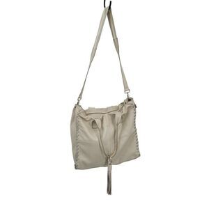 Laura Di‎ Maggio Leather Convertible Tote Crossbody Off White Bone XL Tassel